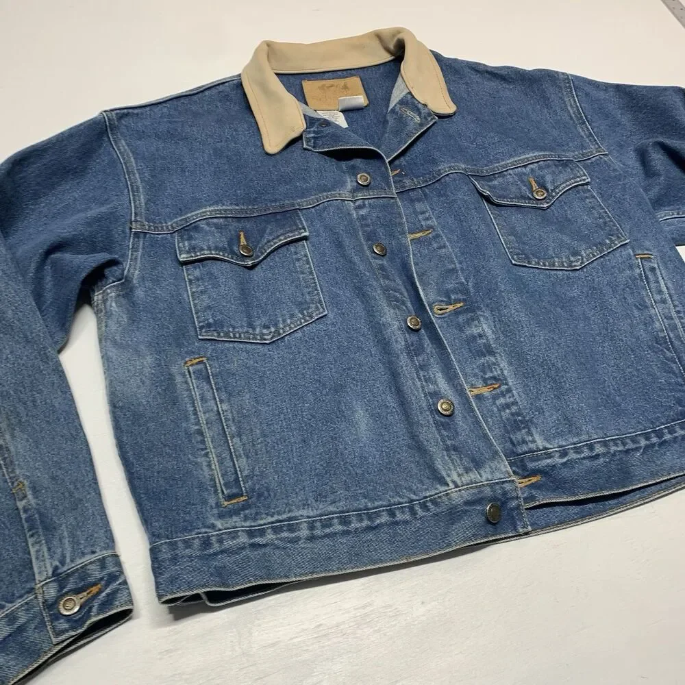 Schaefer Outfitter Legend Denim Jacket Made In USA Men Sz XL Custom Logo SPRUS